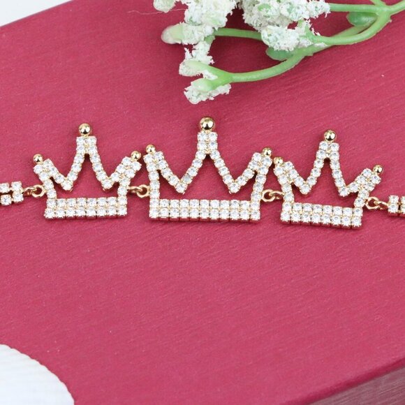 "Rose Gold Crown Design Bracelet with Sparkling Zircon Accents, XPBL0833 - Picture 9 of 12